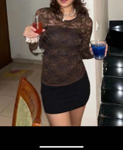 Brown Mesh Y2K Top