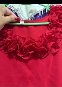 Red Ruffled Neck Ethnic Gown