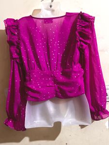 Magenta Sheer Long Sleeve Top