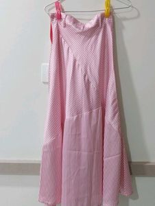 Chic Pink Striped Wrap Skirt with Bow