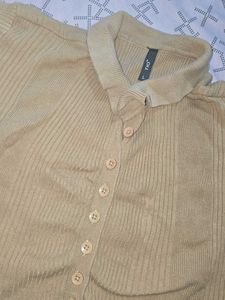 Beige Cream Button-Up Knit Sweater Top