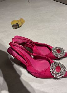 Fuchsia Satin Embellished Heels