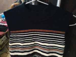 Striped Sleeveless Mock Neck Top