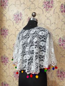 Stylish White Lace Blouse with Tassels