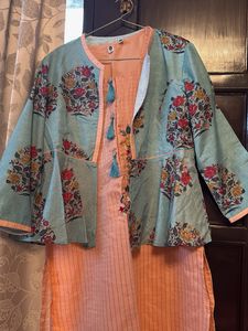 Elegant Peach Striped Kurta