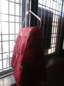 Embroidered old 90s Red Saree