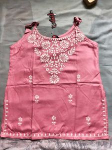 Pink Embroidered Cotton Kurta