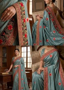 Elegant Embroidered Grey Saree new