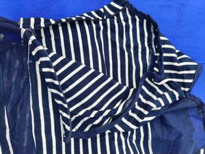 Navy Blue &amp; White Striped Midi Dress