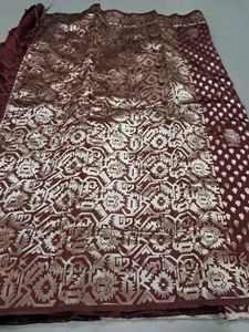 Elegant Maroon &amp; Gold Brocade Saree