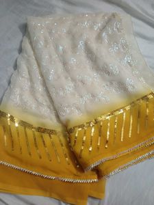 Elegant Yellow &amp; White Saree