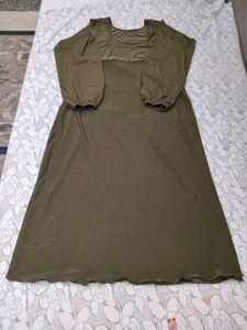 Olive Green Maxi Dress with Puff Sleeves