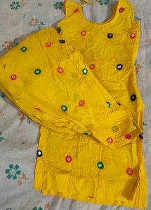 Yellow Mirror Work Kurta Set