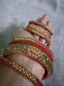 Set of Sparkling Gold and Pearl Bangles