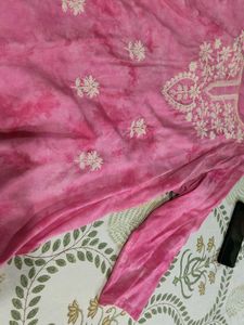 pink tie dye chikankari kurti