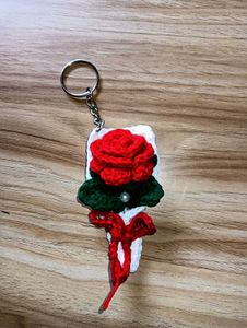 Handmade Crochet Rose Keychain