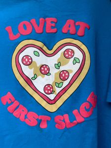Blue Graphic T-Shirt with Pizza Heart Design