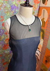 Chic Navy Sheer Neckline Dress