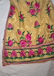 Elegant Golden Floral Embroidered Suit