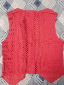 Embroidered Red Sleeveless Vest