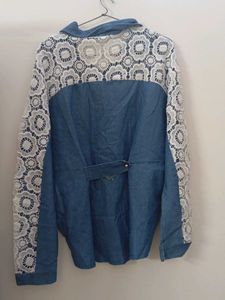 Denim Lace Sleeve Shirt