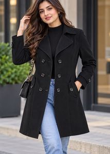 Classic Black Double-Breasted Trench Coat