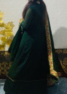 Elegant Green Anarkali gown with pant &amp; dupatta