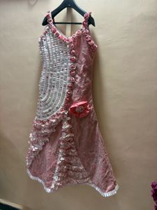 Designer Pink &amp; White Embellished Gown