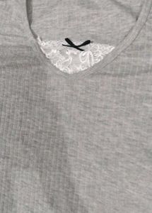 Grey Ribbed Top with Lace Detail
