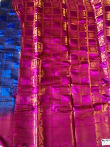Royal Blue &amp; Pink Silk Saree with Elephant Motif
