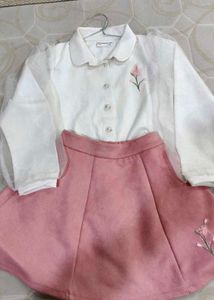 Girls Pink Skirt & White Top Set