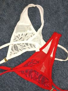 Lace Thong Panties - Red &amp; White Combo