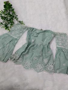 Green Striped Off-Shoulder Top