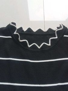 Striped Long Sleeve Top with Ruffle Neck