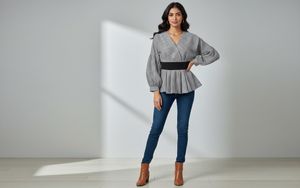 Striped Balloon Sleeve Top