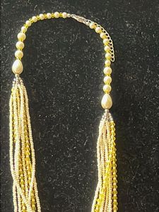 Multi-strand Pearl and Yellow Bead Necklace