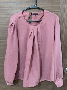 Elegant Pink Pleated Long Sleeve Top