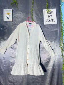 ZARA Chic White Button-Down Ruffle Dress