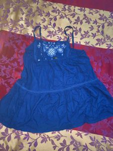Navy Blue Peplum Top with Embroidery