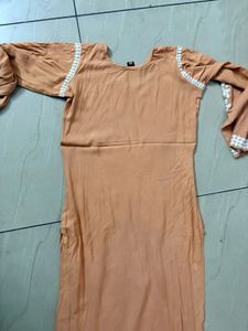 Elegant Peach Kurta with White Embroider