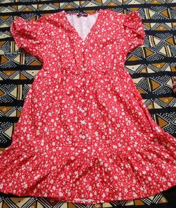 Red Floral Print Button-Up Dress