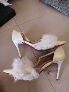 Cream Fur Trimmed Heels