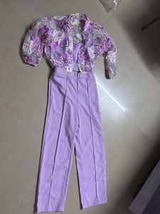 3-Piece Lavender Floral Organza Co-ord Set