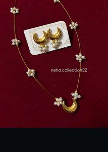 Elegant Pearl & Crescent Moon Necklace Set