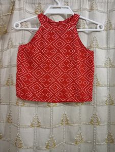 Girls Red Bandhej Print Sharara Set