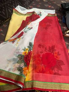 Vibrant Floral Print Saree