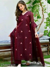 Maroon Embroidered Kurta Set