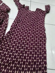 Stylish Maroon Geometric Print Kurta Set