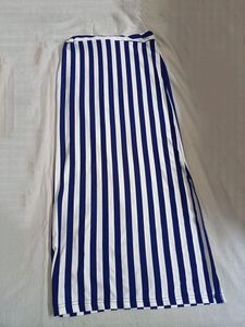 White & Navy Blue Stripes Long Tight Skirt