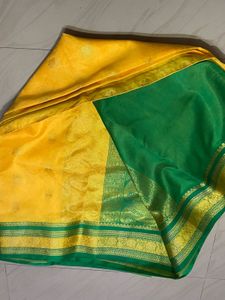 Elegant Yellow &amp; Green Silk Saree
